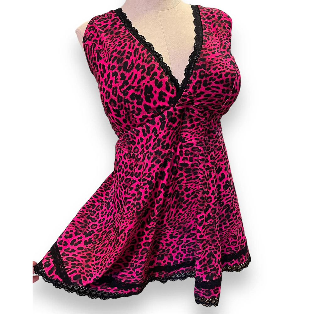 Torrid 2 2x 18/20 Pink Leopard Print Lace Trim Mid Wireless Swim Dress w/Briefs - Picture 4 of 5